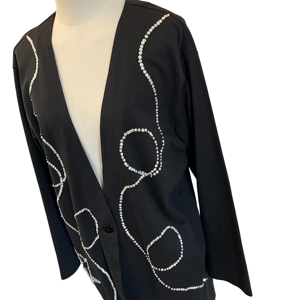 Vintage Black Rhinestone Star Cardigan Beaded Y2K Minimalist Art Jacket M - Picture 4 of 8